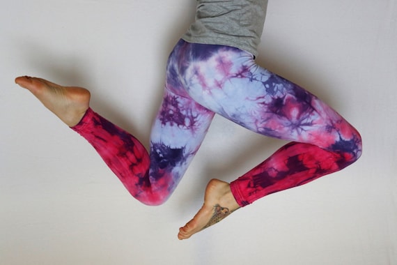 Hand Dyed leggings //Yoga//Festival//dance Purple Ice Blue