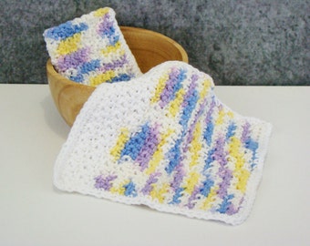 Pastel Spa Set, Crochet Spa Cloth, Cotton Wash Cloth Set, Crocheted Homegoods, Eco Friendly Spa Cloth, Bathroom Spa Cloth, Set of 2