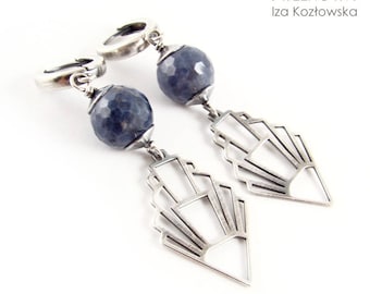 Sapphire in oxide - silver earrings with sapphire