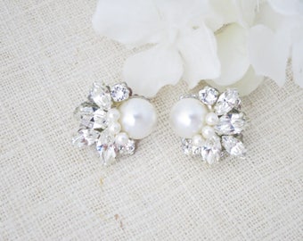 Marquise crystal earrings Swarovski crystal star earring Rhinestone and pearl bridal earrings Vintage style wedding earrings