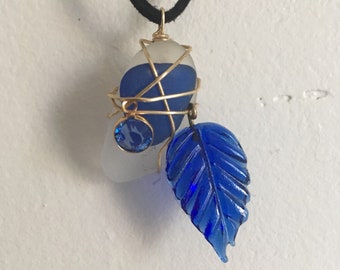 Sea Glass and Leaf Pendant