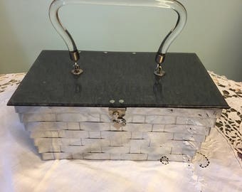 Vintage Designer 1950s Dorset Rex Lucite and Chrome Basket Box Purse/Dorset Rex Lucite Purse with Chrome Basket Weave/Lucite Purse