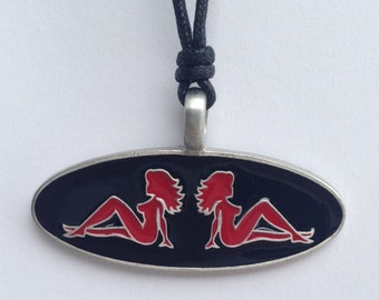 Biker woman red silhouette pewter pendant with expandable necklace