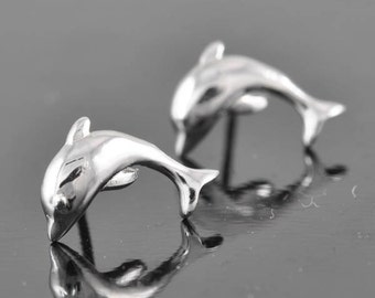 Dolphin earring, sterling silver earring, stud earrings, eco friendly recycled silver, bridesmaid gift, wedding gift