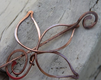 Hair slide, hair fork, hair pin, copper wire wrap hair pin, hair stick "Leaf"