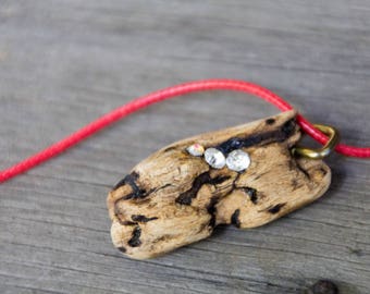 Handmade Reclaimed/Salvaged Driftwood Pendant & Necklace, crystal rhinestone feature nature jewelry eco friendly boho hippie statement OOAK