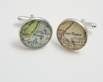 Mappe: mappa gemelli personalizzati vintage. Selezionare due posizioni. In tutto il mondo. Gemelli di nozze. Sposo. uomo migliore. testimoni dello sposo. personalizzato