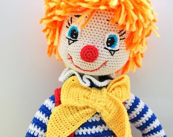 ETSY BIRTHDAY SALE - Circus Clown doll Art doll Circus decor Plush Clown decor Rainbow toy Big toy Unique doll Stuffed Clown toy Crochet toy