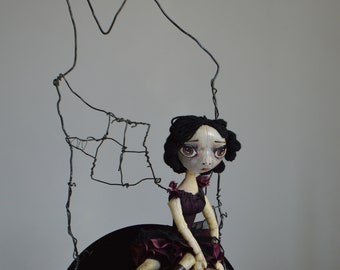 Another Life. OOAK Handmade Art Doll. Lonely Girl Doll. Sadness.