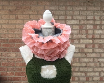 Ruffle cowl / scarf - pink polka dots