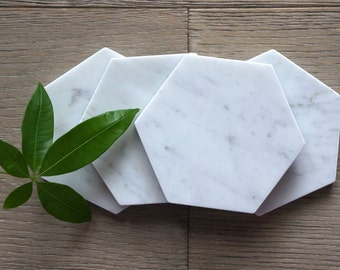 30% OFF**** Limited Time. Bianco Gioia Hexagon Marble Coasters. Polished. Set of 4