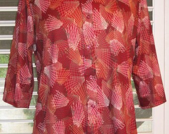 Red Polyester Shirt With Abstract Print Vintage 1970s From Sears