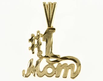 14k #1 Mom Number One Mother Word Pendant Gold
