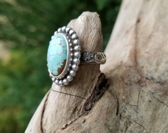 Number 8 Mine Turquoise and Sterling Silver Ring Size 6.5
