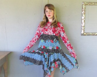 Sale M upcycled tunic dress recycled clothing fun clothes wearable art Bohemian Lagenlook reclaimed sustainable clothing LillieNoraDryGoods