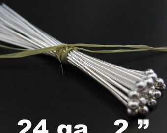 Headpins-Sterling Silver Head Pins, Ball End 24 gauge, 2 inch, Jewelry Findings Supplies- Sterling Silver Findings ( 50 pcs) SKU:204403-2420