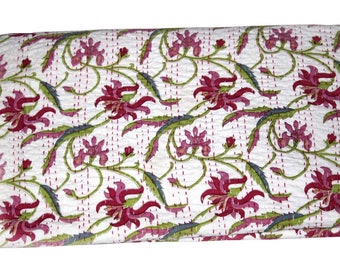 Indian Handmade Kantha Quilt Queen Size Bedding Bedspread Bed Cover Blanket Hand Stitched Throw Gudri Ralli !