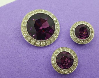 Sarah Coventry Royal Velvet Brooch and Clip earrings 1972 mint condition Deep Purple