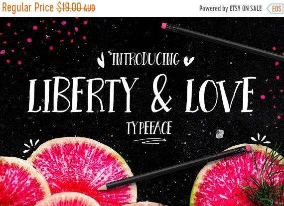 70% OFF Sale Digital Font Liberty and Love - Digital Typeface - Hand drawn all caps font - Instant Download