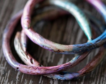 Bangles - Polymer Clay Bangles - Rustic Jewelry - Primitive Bangles - Purple and Blue - Bead Soup Jewelry