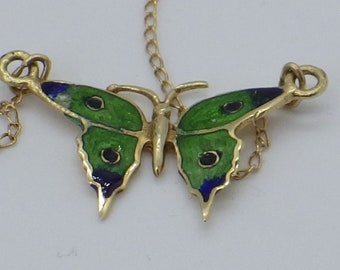 14K Nouveau Enamel Bippart & Co Butterfly Necklace