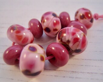 Pink Parasols Lampwork Glass Beads, SRA, UK Seller, UK Lampwork