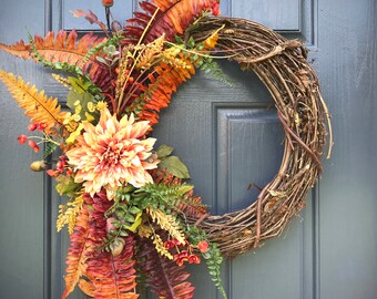 Fall Wreaths, Fall Fern Wreath, Fall Door Wreaths, Fern Wreaths, Fall Door Decor, Gift for Her, Fall Decorating, Front Door Wreath