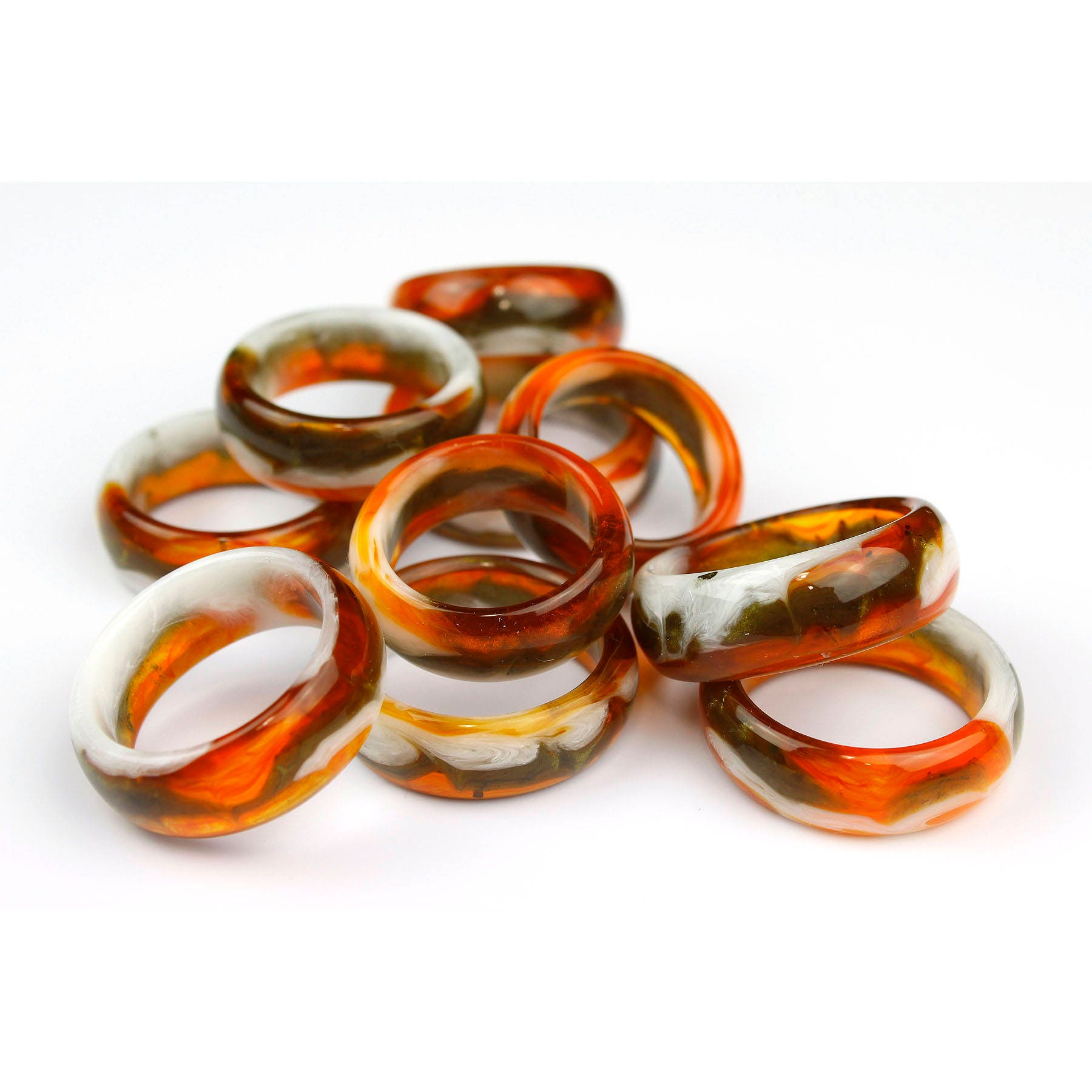 Jupiter storm resin ring handmade turned rings orange and