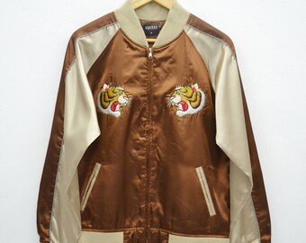 Vintage japonais traditionnel SUKAJAN NYLAUS par Jon Nordoon tigre Japon Yakuza broderie Souvenirs veste taille M