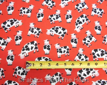 Farm Life Cows Cute MOO w Black Spots on Red BY YARDS Henry Glass Cotton Fabric