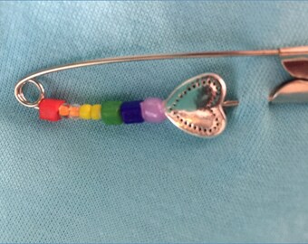 Safety Pin Jewelry, Solidarity Pin, Large Silver Safety Pin Brooch, Beaded Safety Pin, Large Safety Pin Jewelry