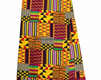 Faux Patchwork kente fabric 6 yards /dark Red patchwork Kente print/ Kente Cloth/ Prom dress fabric/ African Fabric / KF314