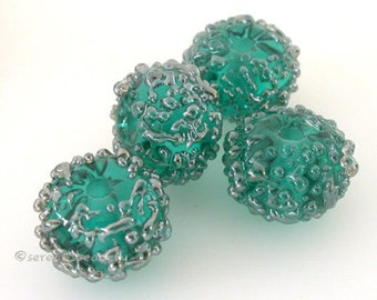 TEAL SILVER Luster Sugar Lampwork Glass Bead Set Handmade - taneres - more color options