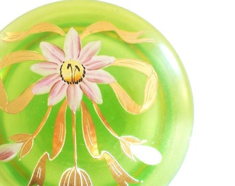 Vintage Glass Trinket Box Green Enameled Glass Powder Jar Art Deco Glass Jewelry Box Gift for Her