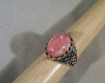 Beautiful Oval Rhodochrosite in Sterling Silver Ring - Size 6.5