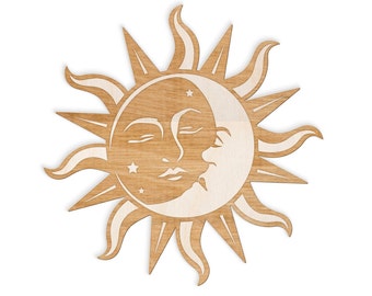 Sun and Moon Face Engraved Wood Sign - Spiritual Wall Art, Wood Sun, Wood Moon, Bohemian Wall Art, Sun and Moon Art, Sun Moon Stars