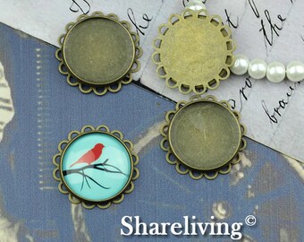10PCS Antique Bronze Double Lace Edge With 20mm Cameo Base Setting Pendant