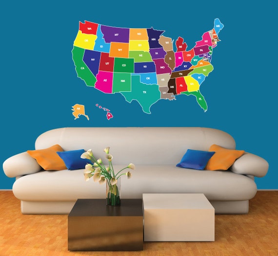 USA Map REUSABLE Wall Decal HUGE 8 feet wide