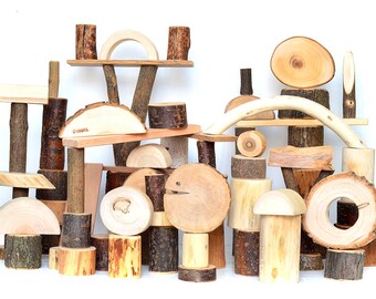 Natural wooden kids toy, 75 tree building blocks, Personalized wood toy, Montessori inspired toy, Toddler birthday gift, Waldorf tree blocks