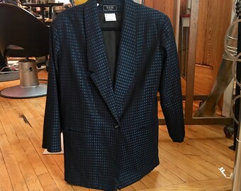 90’s Vintage Blue and Black Check Sport Coat Menswear Jacket EGO Fashions