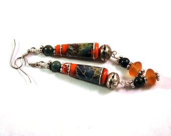 Earrings Handmade, Silver Earrings, Dangle Earrings, Lampwork Earrings, Ready to Ship, Drop Earrings, Long Earrings, Boho Earrings