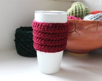 Burgundy Crocheted Cup Cozy, Stocking stuffer, Holiday gift