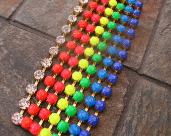 Neon Rainbow Hand Painted Rhinestone Bracelet