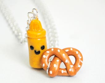 Pretzel and Mustard Best Friend Necklaces, Best Friend Necklaces, Clay Best Friend Necklaces, Friend Necklaces