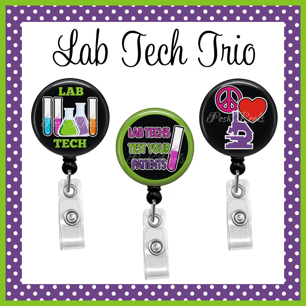 Retractable Badge Holders Lab Tech Trio Badge Reel Set Lab