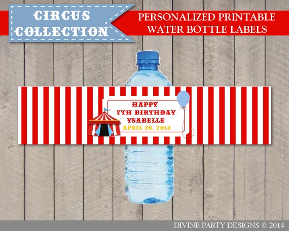 PERSONALIZED Printable Circus or Carnival Water Bottle Labels