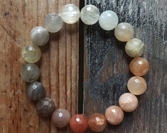 Chunky Sunstone + Moonstone Ombre | Spiritual Junkies | Yoga + Meditation | Single Stackable Mala Bracelet | 10 mm