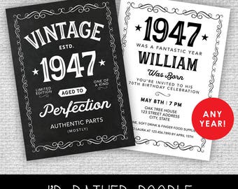 Aged to Perfection Invitation - Vintage Birthday Invite - Chalkboard Printable Invite - 40th 50th 60th 70th 80th 90th - Any Year - 2 Sides