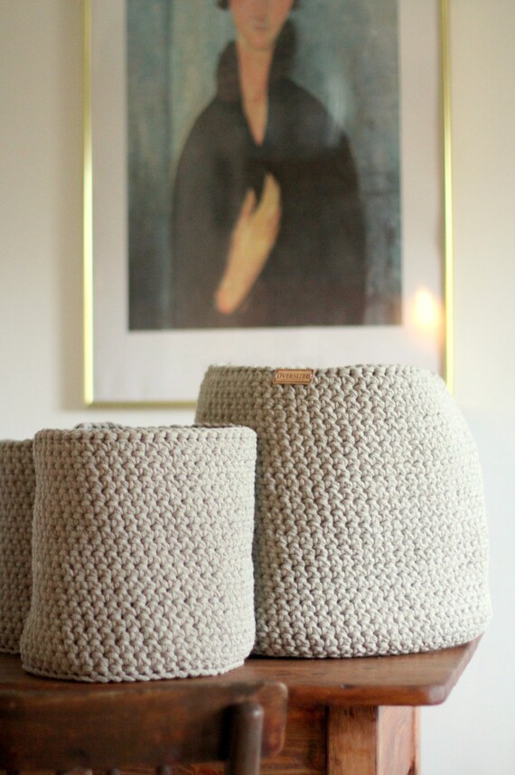 Leinen Aufbewahrungskorb gehäkeltes Körbchen grau