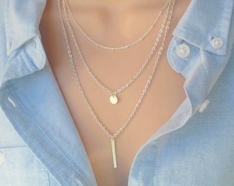 Layered Necklace | Layering Necklace | Silver Necklace | Silver Bar Necklace | Dainty Necklace | Delicate Necklace | Layered Necklace Set |